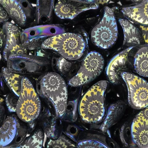 Perline in vetro 2 fori Paisley Duo 9x5.5 mm Jet Laser Shell x10g