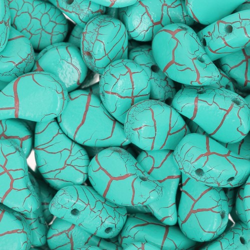 Perline in vetro 2 fori Paisley Duo 9x5.5 mm Ionic Green Turquoise - Brown x10g