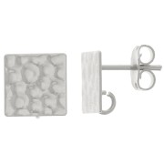 Orecchini perno quadrati martellati 10 mm con anello aperto - Placcati argento x2|raw }}