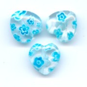 Cuori Millefiori mm. 10 Crystal fiori Aquamarina x5|raw }}