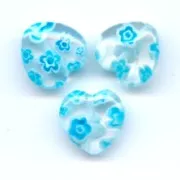 Cuori Millefiori mm. 10 Crystal fiori Aquamarina x5