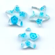 Stelle Millefiori mm. 10 Crystal fiori Aquamarina x5