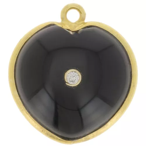 Pendente cuore 18x16mm pietra e ossido di zirconio - Oro - Onice nera