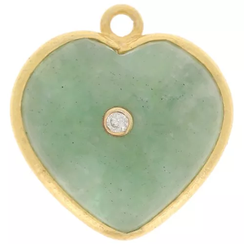 Pendente cuore 18x16mm pietra e ossido di zirconio - Oro - Amazzonite