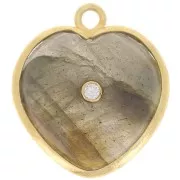 Pendente cuore 18x16mm pietra e ossido di zirconio - Oro - Labradorite