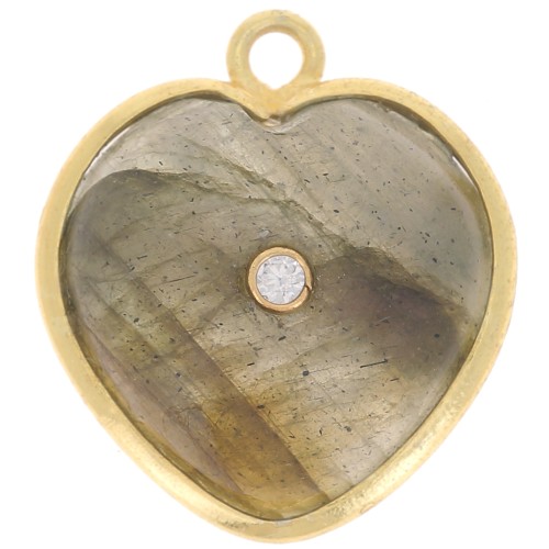Pendente cuore 18x16mm pietra e ossido di zirconio - Oro - Labradorite