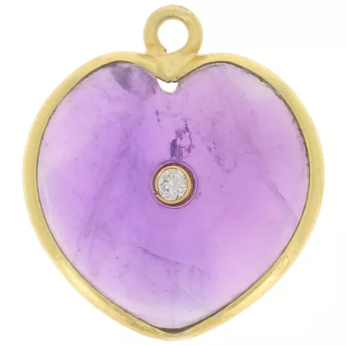 Pendente cuore 18x16mm pietra e ossido di zirconio- Oro - Ametista