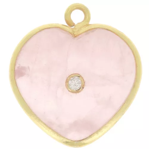 Pendente cuore 18x16mm pietra e ossido di zirconio- Oro - Quarzo rosa