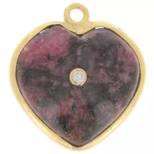 Pendente cuore 18x16mm pietra e ossido di zirconio- Oro - Rodonite