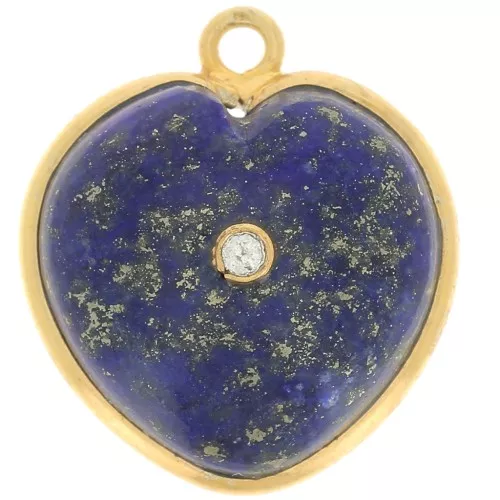 Pendente cuore 18x16mm pietra e ossido di zirconio - Oro - Lapislazzuli