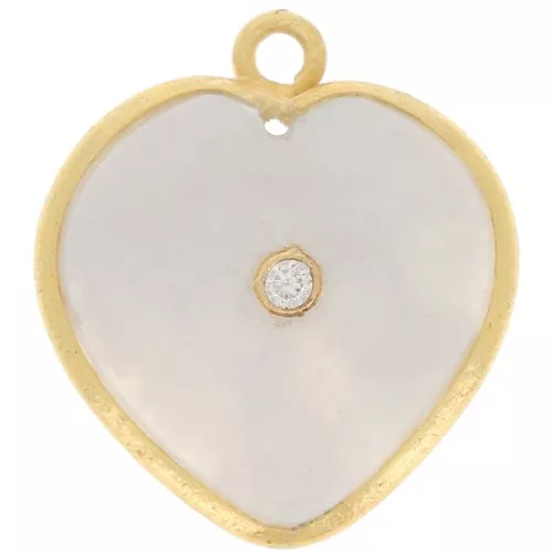 Pendente cuore 18x16mm pietra e ossido di zirconio- Oro - Pietra di luna