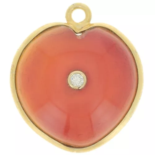Pendente cuore 18x16mm pietra e ossido di zirconio - Oro - imitazione corniola