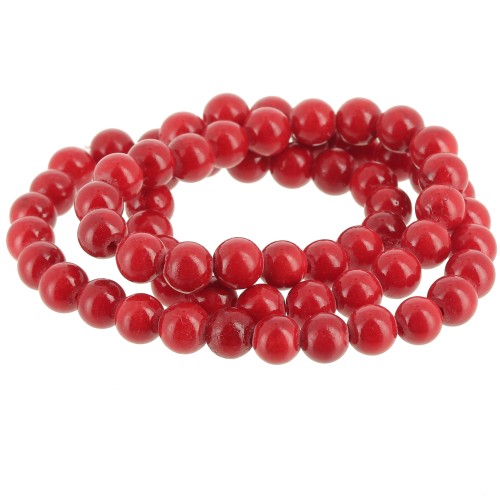 Perline rotonde 6,5 mm imitazione gemma color giada - Rosso x39cm