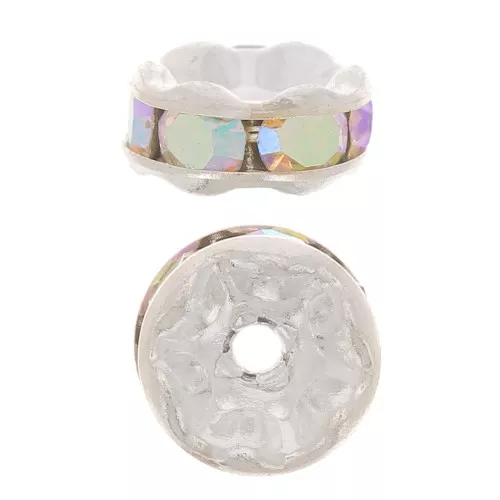 Rondelle Strass mm. 6 argentato/Crystal AB x4