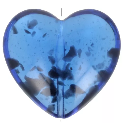 Perla cuore in resina trasparente 26x27 mm - Blu screziato x1