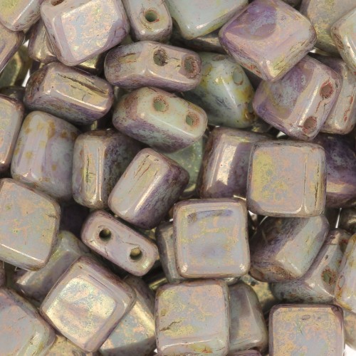 Tile beads 6 mm - Opaque Pale Jade Bronze Picasso x50