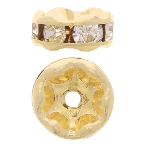Rondelle Strass mm. 6 dorato/Crystal x4