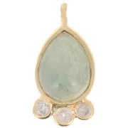 Pendente goccia 14x7mm pietra e ossidi di zirconio-dorato- Aventurina