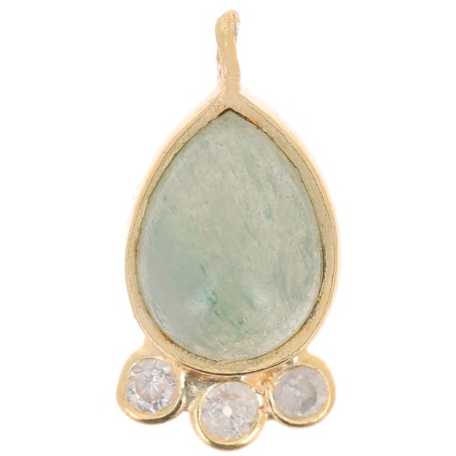 Pendente goccia 14x7mm pietra e ossidi di zirconio-dorato- Aventurina