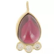 Pendente goccia 14x7mm pietra e ossidi di zirconio-dorato- Granato x1