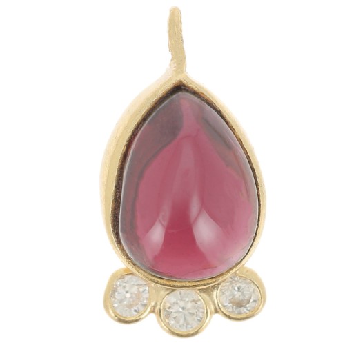 Pendente goccia 14x7mm pietra e ossidi di zirconio-dorato- Granato x1