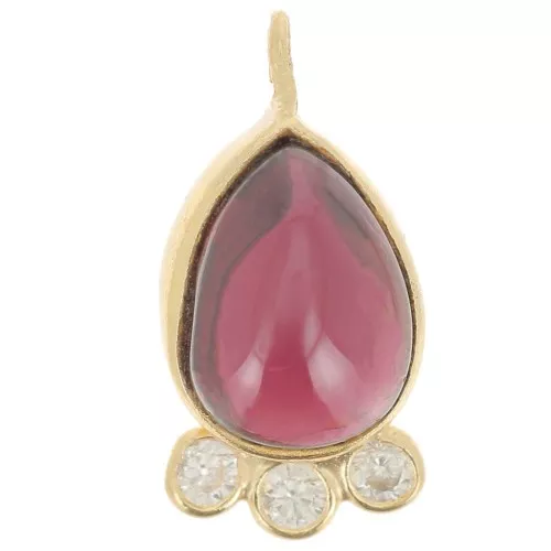 Pendente goccia 14x7mm pietra e ossidi di zirconio-dorato- Granato x1