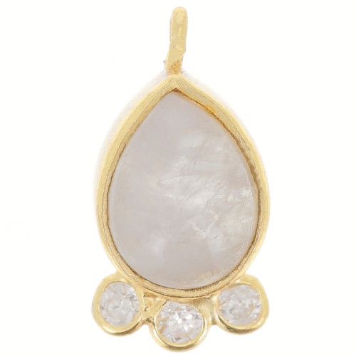 Pendente goccia 14x7mm pietra e ossidi di zirconio-dorato- Pietra di luna