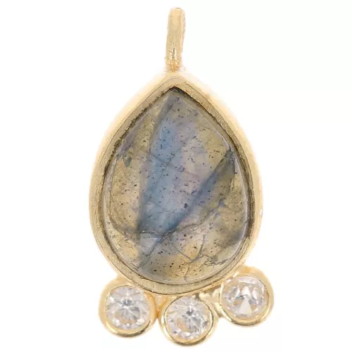 Pendente goccia 14x7mm pietra e ossidi di zirconio-dorato- Labradorite