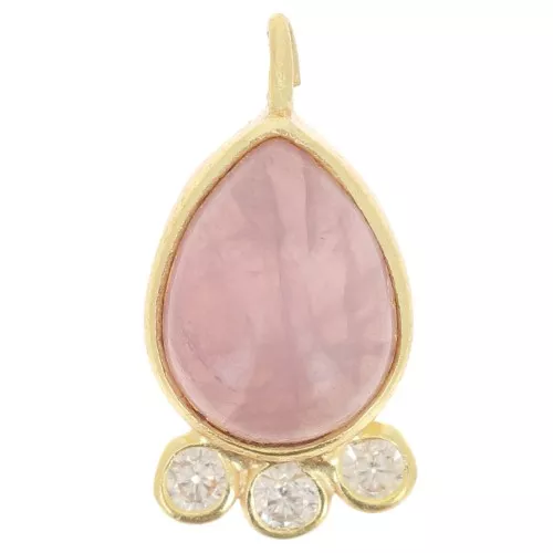 Pendente goccia 14x7mm pietra e ossidi di zirconio-dorato- Quarzo rosa