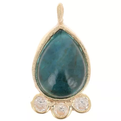 Pendente goccia 14x7mm pietra e ossidi di zirconio-dorato- Apatite x1