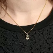 Pendente goccia 14x7mm pietra e ossidi di zirconio-dorato- Apatite x1