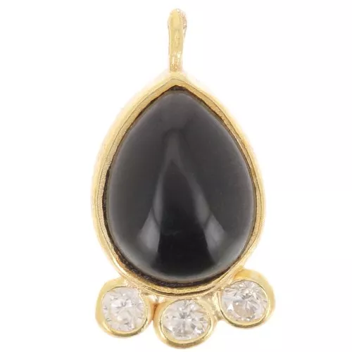 Pendente goccia 14x7mm pietra e ossidi di zirconio-dorato- Onice nero