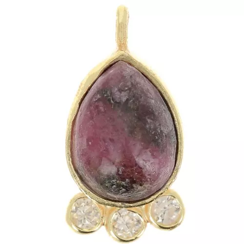 Pendente goccia 14x7mm pietra e ossidi di zirconio-dorato- Rodonite