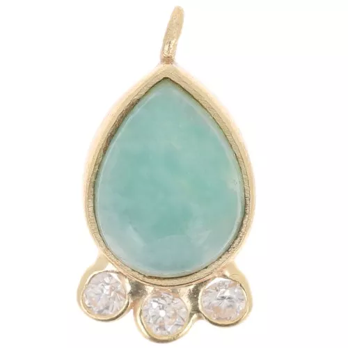 Pendente goccia 14x7mm pietra e ossidi di zirconio-dorato - Amazzonite
