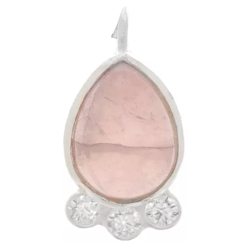 Pendente goccia 14x7mm pietra e ossidi di zirconio-Arg925- Quarzo rosa
