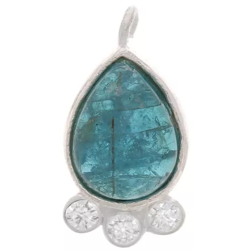 Pendente goccia 14x7mm pietra e ossidi di zirconio-Arg925- Apatite x1