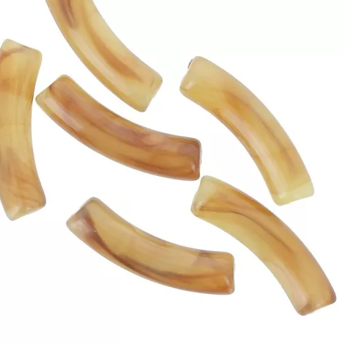 Perline tubolari curve in acrilico trasparente 32x8 mm - Marrone marmorizzato x6