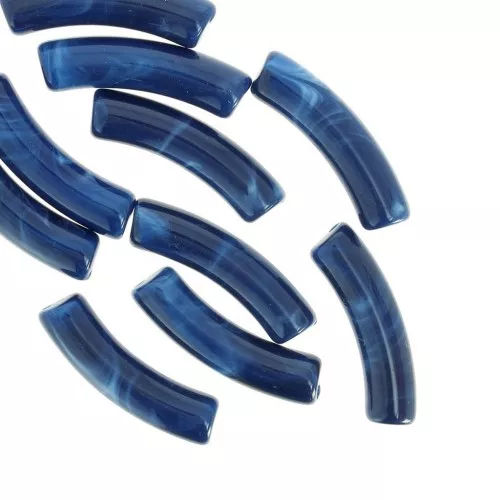 Perline tubolari curve 32x8 mm in acrilico opaco - Medium Blue Marble x6