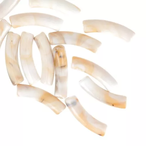 Perline tubolari curve 32x8 mm in acrilico opaco - Beige marmorizzato - Marrone x6