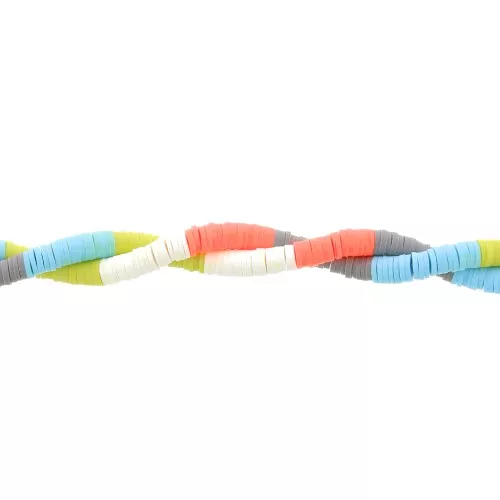 Perle rondelle in pasta polimerica Heishi 6x1 mm Mix n°8 - Corallo fluorescente - Blu x39cm