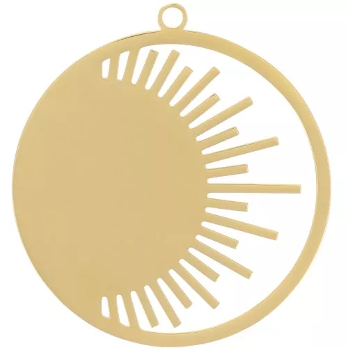 Pendente forma di sole rotondo da 30 mm - Acciaio inossidabile 316L oro x1