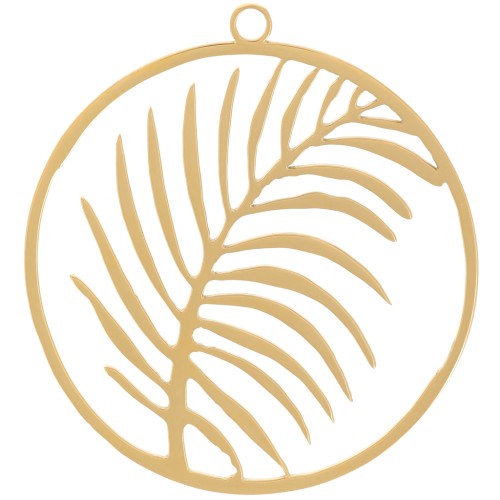 Pendente forma di foglia rotonda da 30 mm - Acciaio inossidabile 316L oro x1