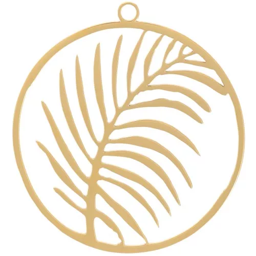 Pendente forma di foglia rotonda da 30 mm - Acciaio inossidabile 316L oro x1