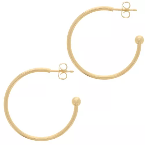 Orecchini a cerchio aperti con pallina 30 mm - Dorato con oro fino x2