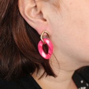 Orecchini perno maglie ritorte striate 20x14 mm -Dorato oro fino x2