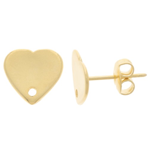 Orecchini perno cuore 10x11 mm - Dorato con oro fino x2
