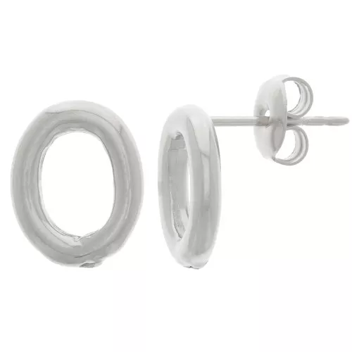 Orecchini perno ovali scavati 12,5x10 mm - Rodio x2