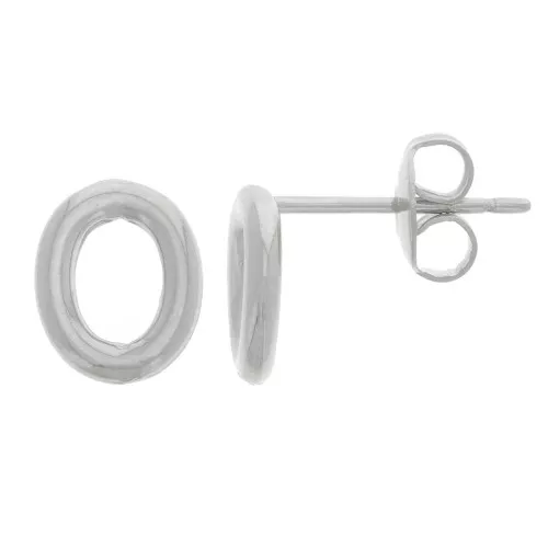 Orecchini perno ovali scavati 9,5x8 mm - Rodio x2