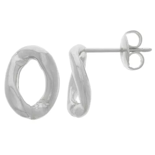 Orecchini perno ovali ritorti 13x9,5 mm - Rodio x2
