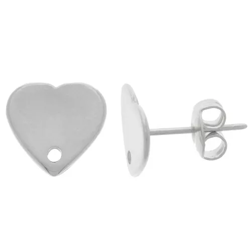 Orecchini perno cuore 10x11 mm - Rodio x2